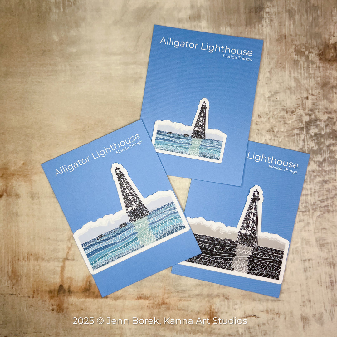 Alligator Reef Lighthouse | Stickers 3" | Cute Ocean Alligator Reef Lighthouse Vinyl Sticker | Black & White, Waterproof Alligator Reef Lighthouse Decal for Laptop, Water Bottle, Journal, Gift for Ocean Lovers