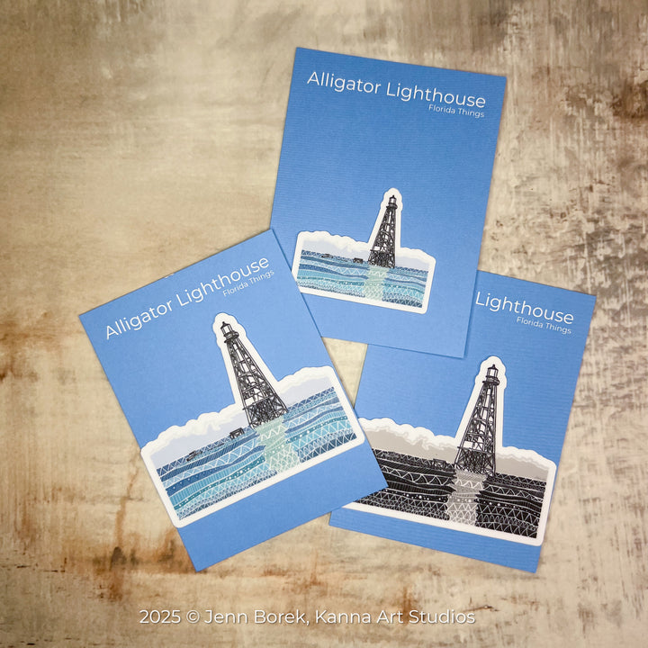 Alligator Reef Lighthouse | Stickers 3" | Cute Ocean Alligator Reef Lighthouse Vinyl Sticker | Black & White, Waterproof Alligator Reef Lighthouse Decal for Laptop, Water Bottle, Journal, Gift for Ocean Lovers