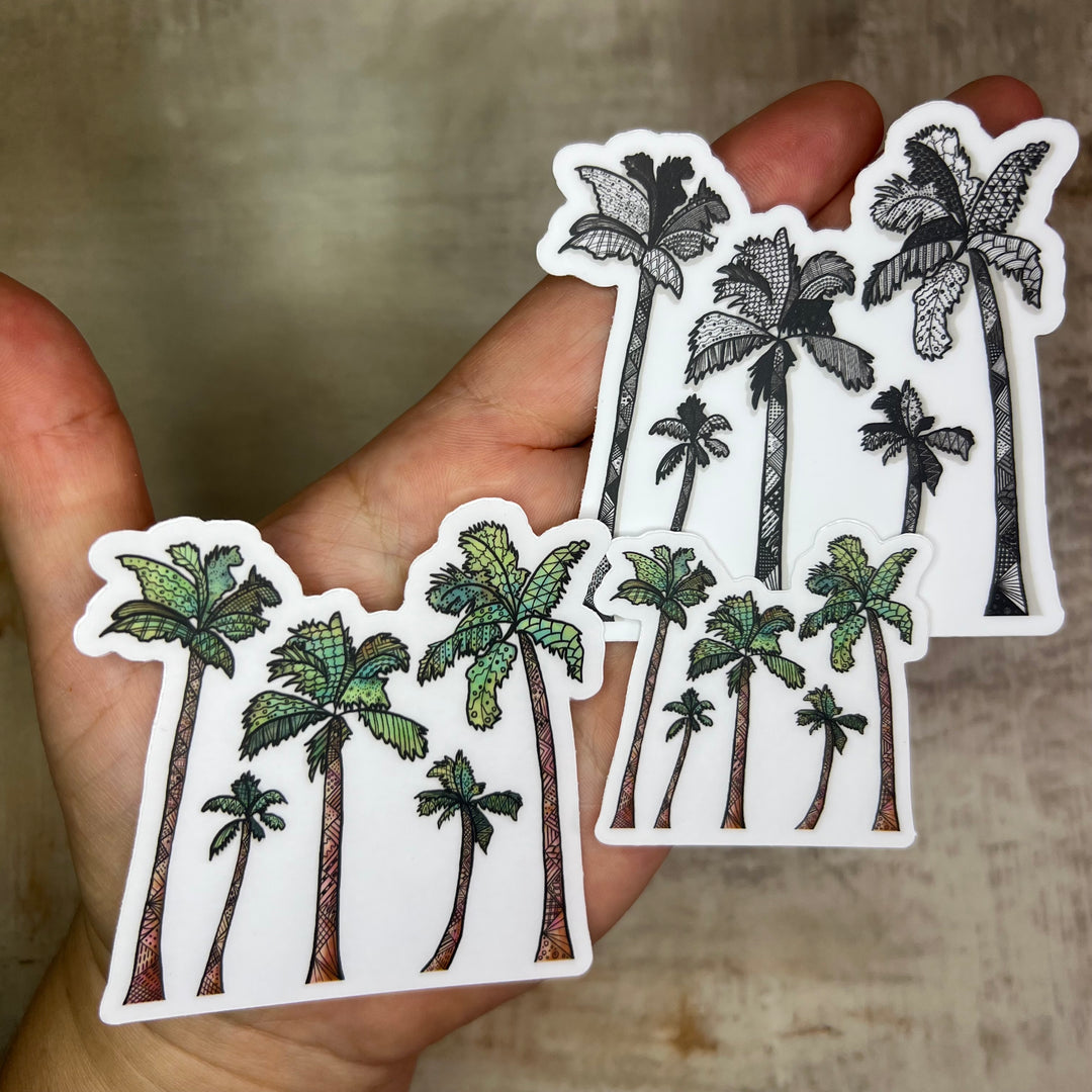 Palm Trees | Stickers 3" | Cute Ocean Palm Trees Vinyl Sticker | Black & White, Waterproof Palm Trees Decal for Laptop, Water Bottle, Journal, Gift for Ocean Lovers