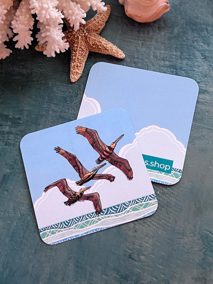 Pelican Squadron Paper Coaster 3.5 X 3.5 | Pelican Squadron Paper Coaster | Pelican Squadron Coaster for journalers, ocean lovers, or ocean themed gathering