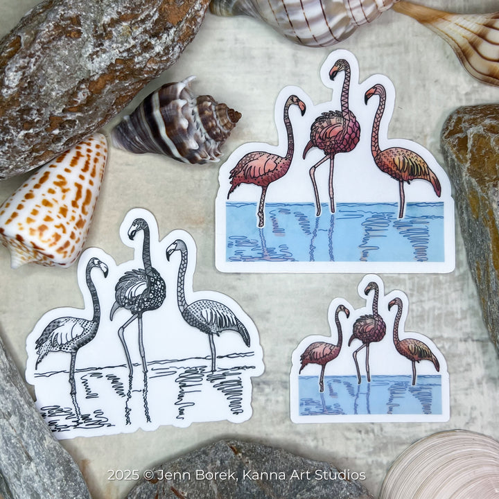 Flamingos Stickers 3" | Cute Flamingos Vinyl Sticker | Black & White, Waterproof Flamingos Decal for Laptop, Water Bottle, Journal, Gift for Ocean Lovers
