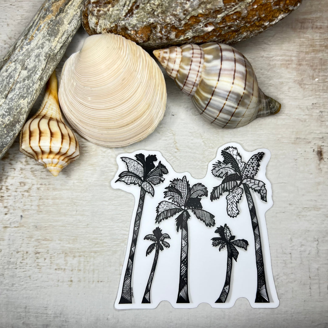 Sticker - Palm Trees - Black & White - white background - 3" x 2.9"