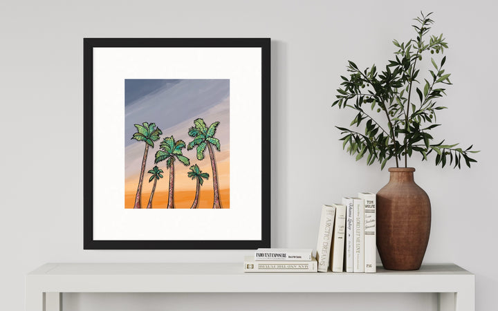 Palm Trees | Art Print 8 x 10 | Colorful Ocean Wall Art | Palm Trees Illustration, Coastal Beach Decor