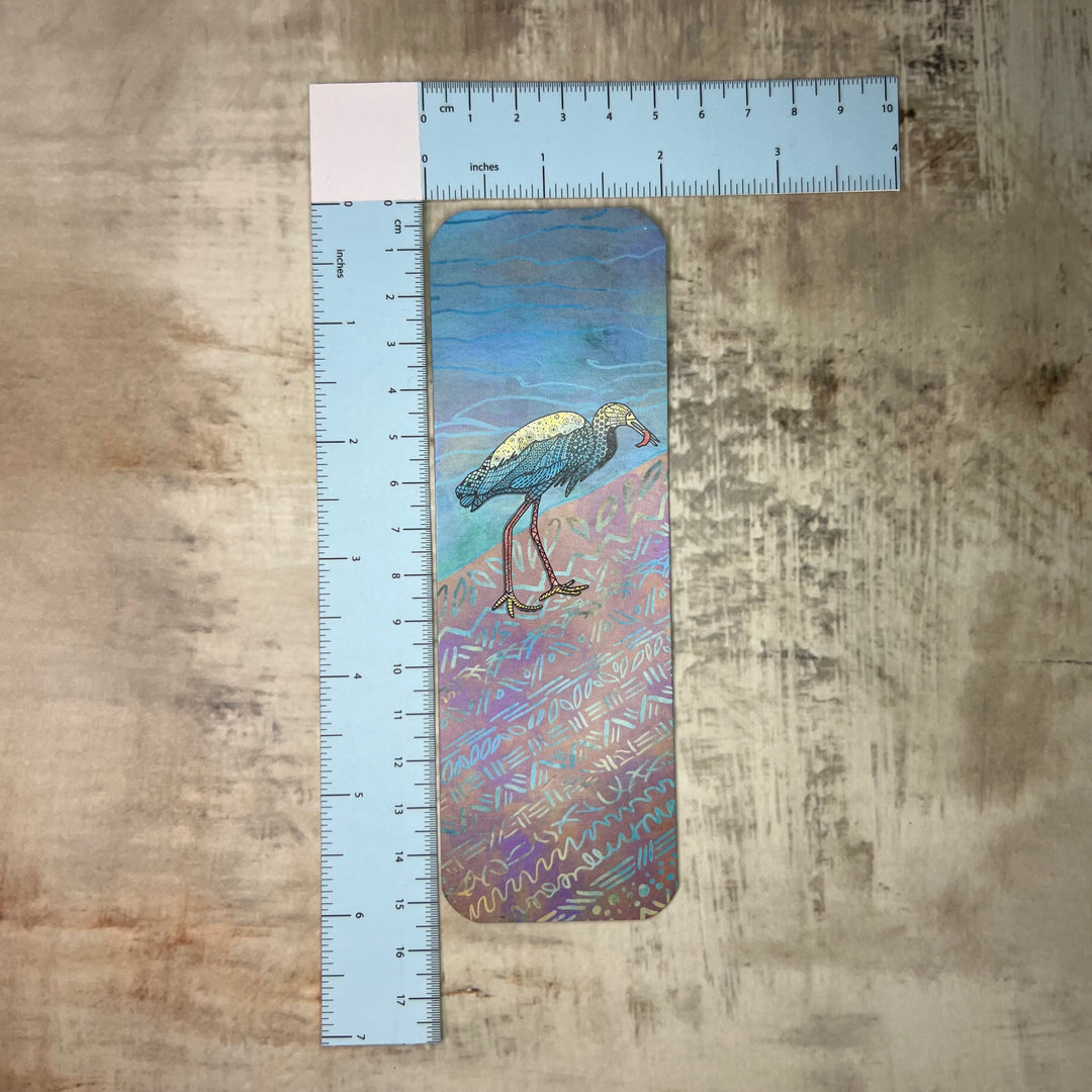Bookmark - Snowy Egret with Fish - Teal - 2x6"