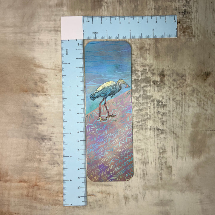 Bookmark - Snowy Egret with Fish - Teal - 2x6"