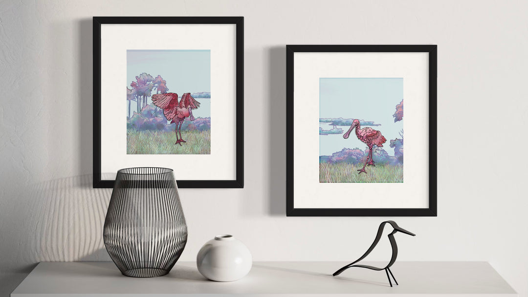 Spoonbill | Art Print 8 x 10 | Colorful Ocean Wall Art | Spoonbill Life Illustration, Coastal Beach Decor