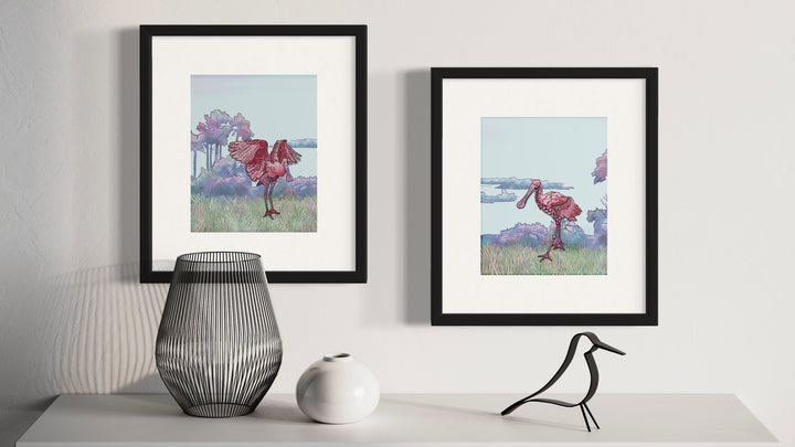 Spoonbill | Art Print 8 x 10 | Colorful Ocean Wall Art | Spoonbill Life Illustration, Coastal Beach Decor