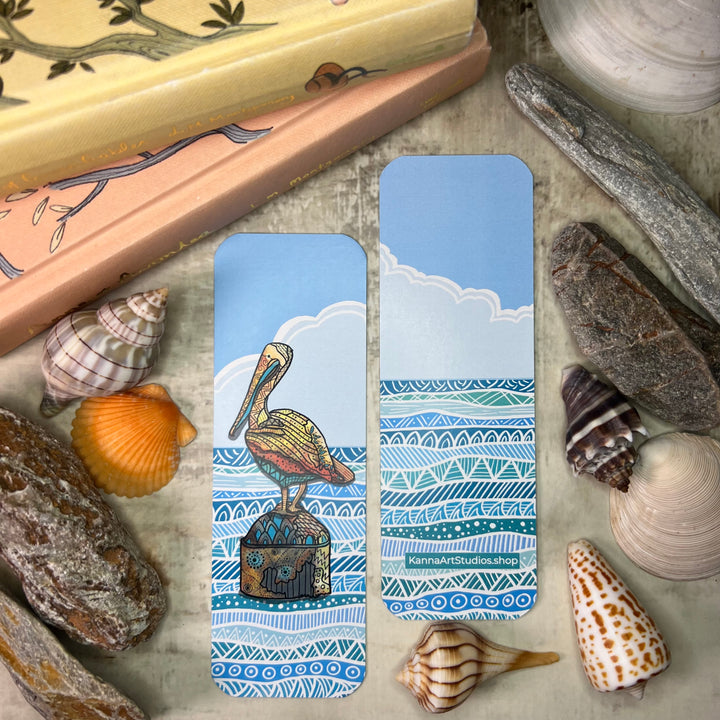 Bookmark - Pelican - Orange, Turquoise - 2x6"
