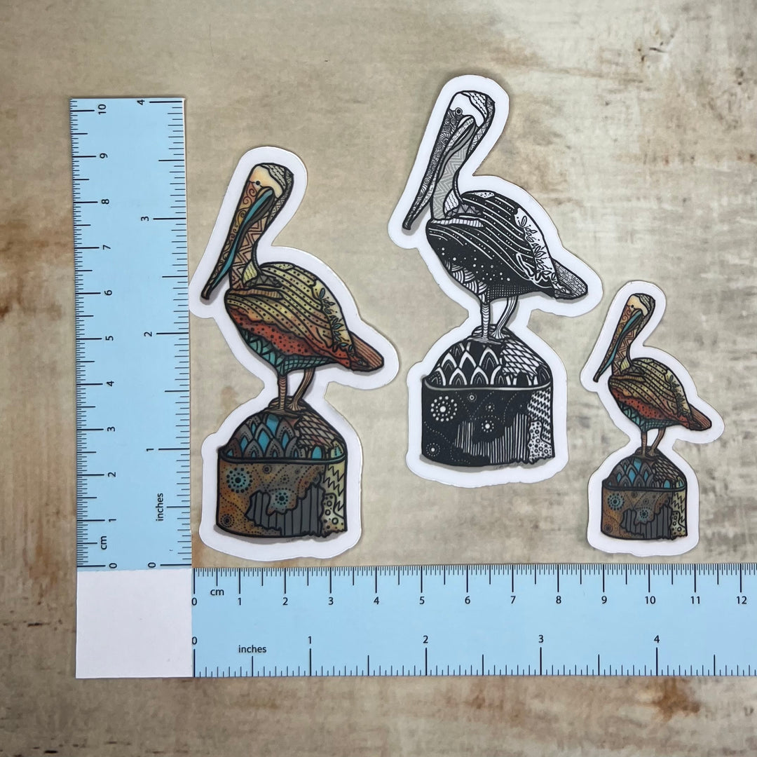 Sticker - Pelican at Key West - Orange and Turquoise - Clear background - 3" or 2"