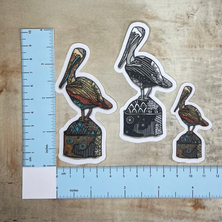 Sticker - Pelican at Key West - Orange and Turquoise - Clear background - 3" or 2"