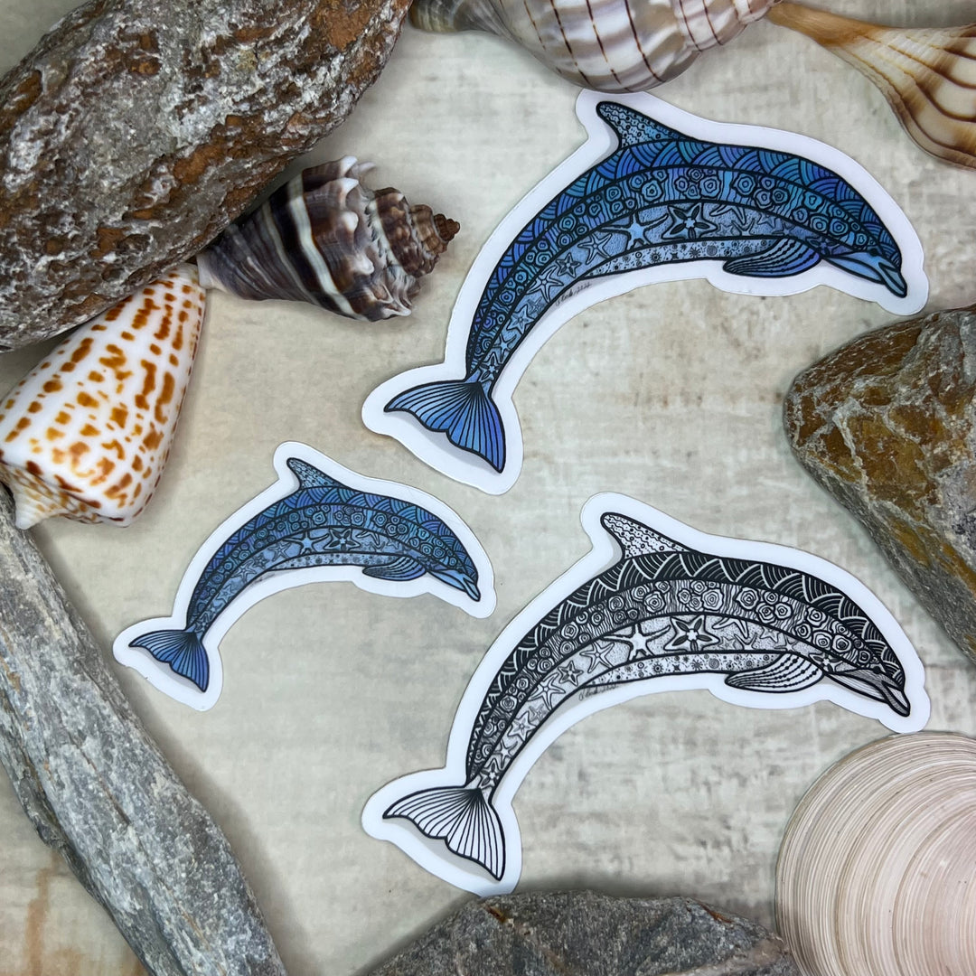 Sticker - Dolphin - Black & White - White Background - 3"