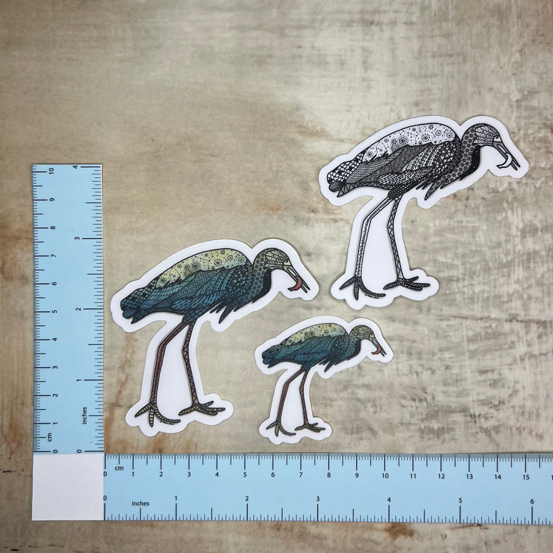 Sticker - Snowy Egret with Fish - Teal - Clear Background - 3" or 2"