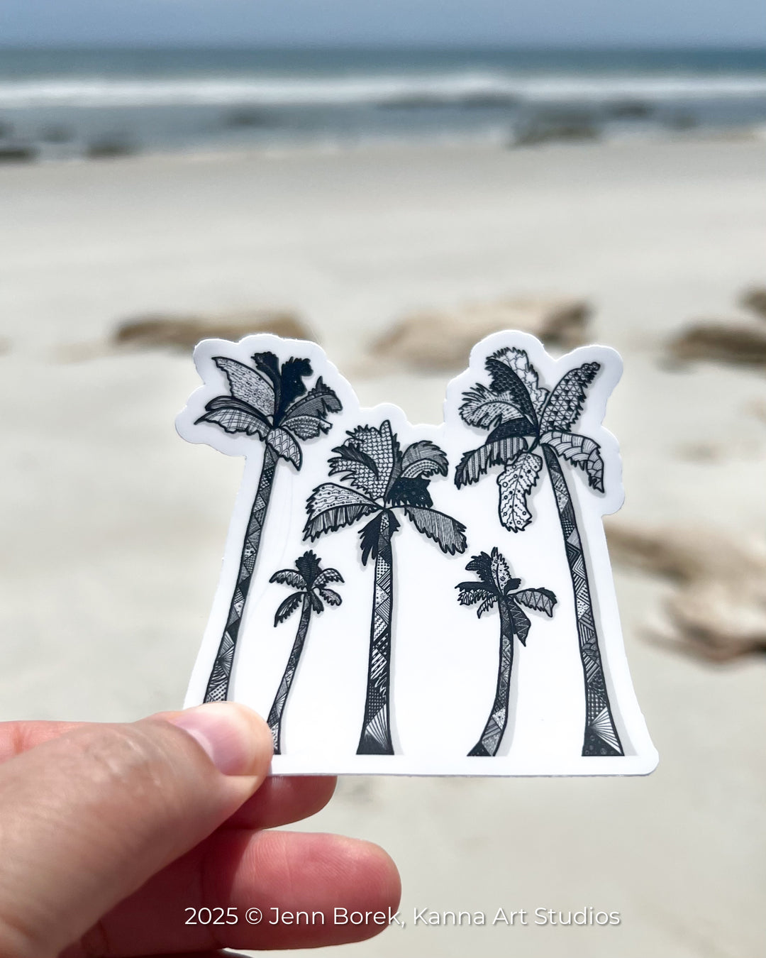 Palm Trees | Stickers 3" | Cute Ocean Palm Trees Vinyl Sticker | Black & White, Waterproof Palm Trees Decal for Laptop, Water Bottle, Journal, Gift for Ocean Lovers