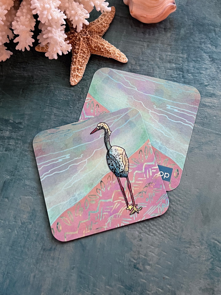 Snowy Egret | Paper Coaster 3.5 X 3.5 | Snowy Egret Paper Coaster | Snowy Egret Coaster for journalers, ocean lovers, or ocean themed gathering