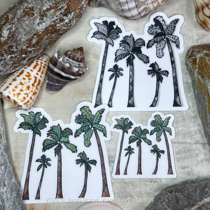 Palm Trees | Stickers 2" or 3" | Cute Palm TreesVinyl Sticker | Clear, Palm Trees Decal for Laptop, Water Bottle, Journal, Gift for Ocean Lovers