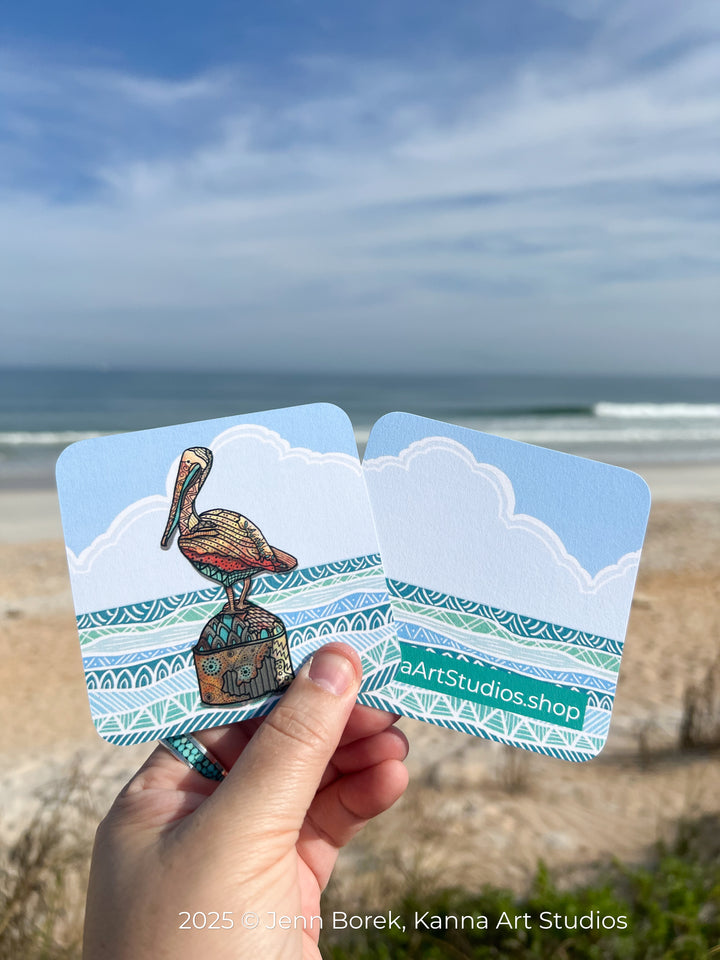 Pelican Key West Paper Coaster 3.5 X 3.5 | Pelican Key West Paper Coaster | Pelican Key West Coaster for journalers, ocean lovers, or ocean themed gathering