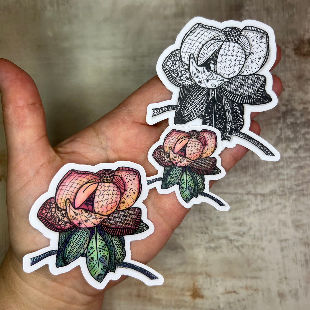 Sticker - Magnolia 2 - Orange - Clear Background - 3" or 2"