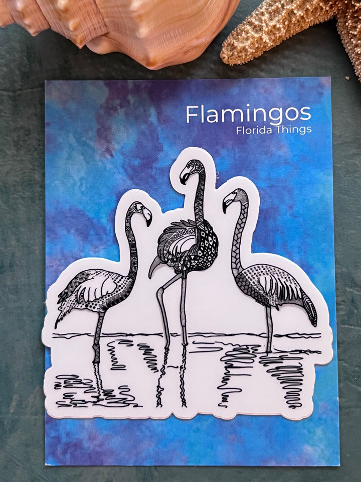 Flamingos Stickers 3" | Cute Flamingos Vinyl Sticker | Black & White, Waterproof Flamingos Decal for Laptop, Water Bottle, Journal, Gift for Ocean Lovers