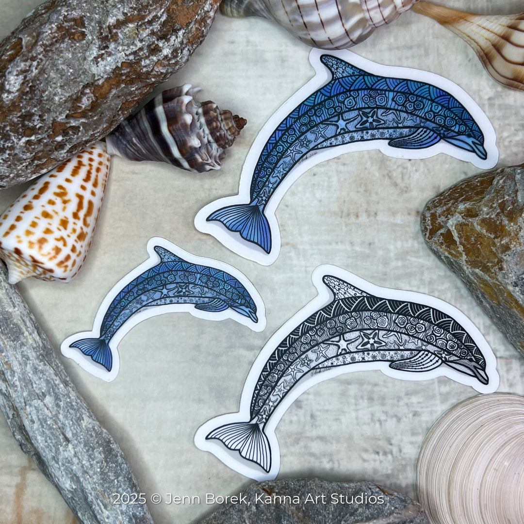 Dolphin Stickers 2" or 3" | Cute Ocean Dolphin Vinyl Sticker | Clear, Blue, Waterproof Dolphin Decal for Laptop, Water Bottle, Journal, Gift for Ocean Lovers