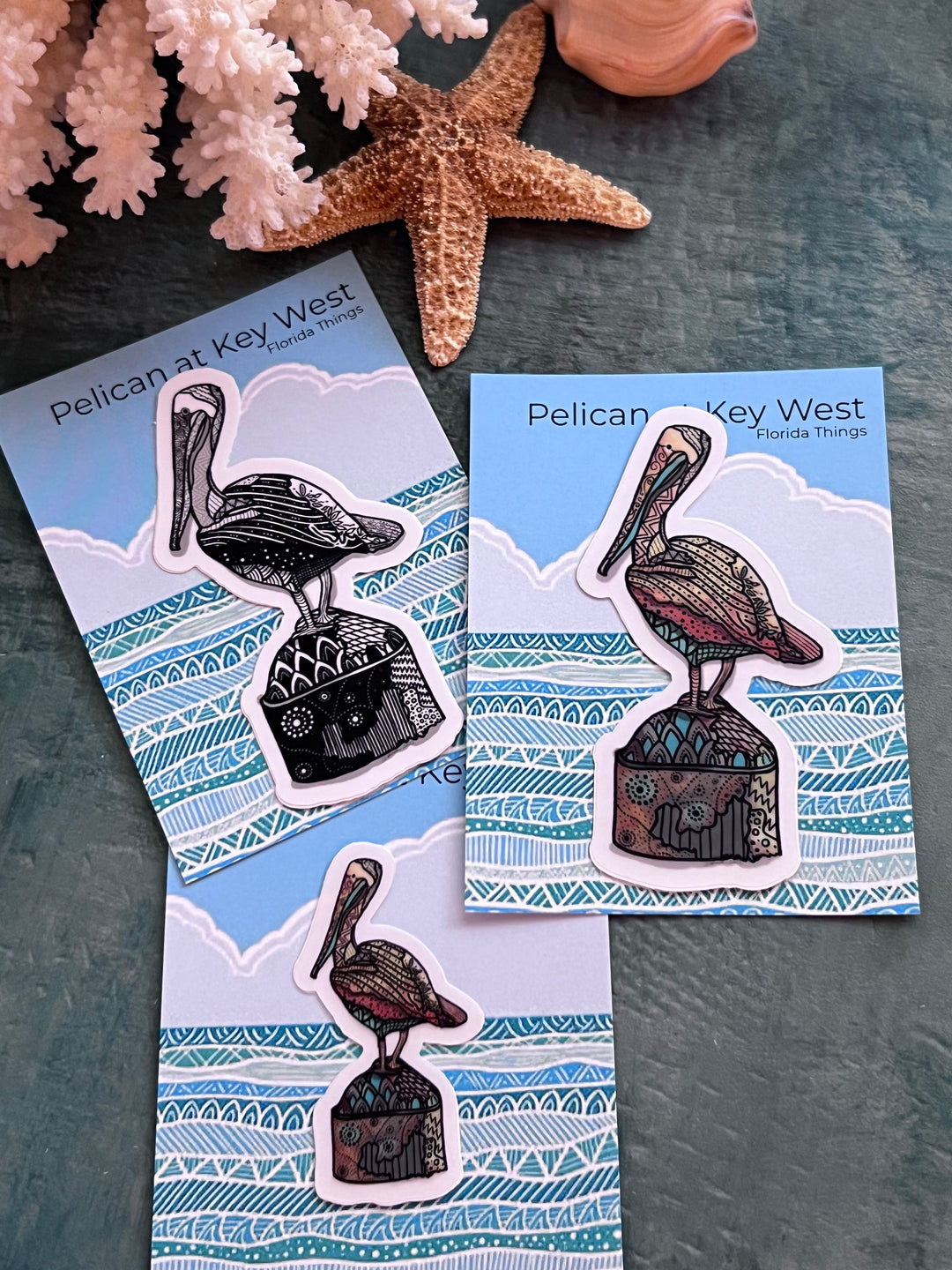 Pelican Key West Stickers 2" or 3" | Pelican Key West Vinyl Sticker | Clear, Waterproof Pelican Key West Decal for Laptop, Water Bottle, Journal, Gift for Ocean Lovers