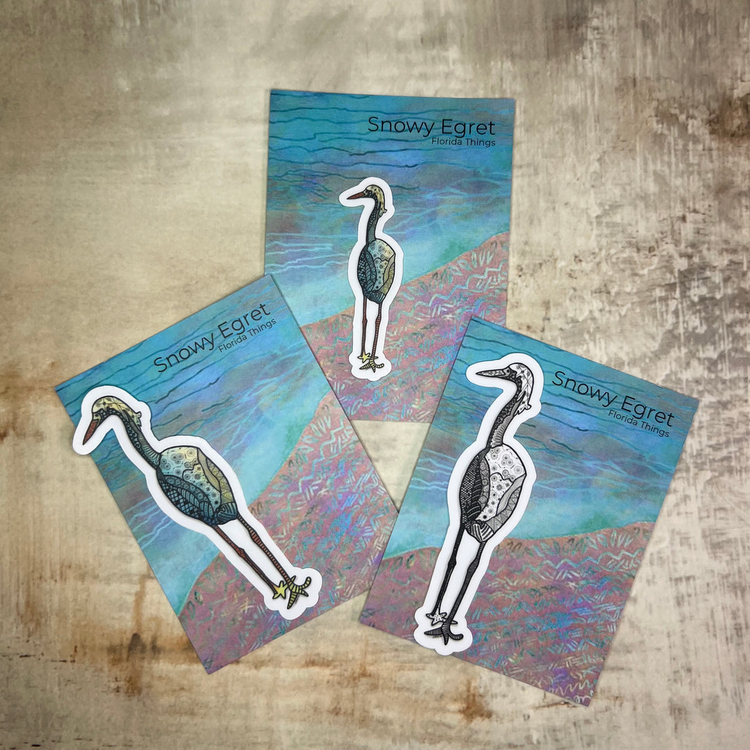 Sticker - Snowy Egret - Teal - Clear Background - 3" or 2"