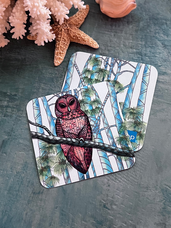 Barred Owl | Paper Coaster 3.5 X 3.5 | Barred Owl Paper Coaster | Barred Owl Coaster for journalers, ocean lovers, or ocean themed gathering