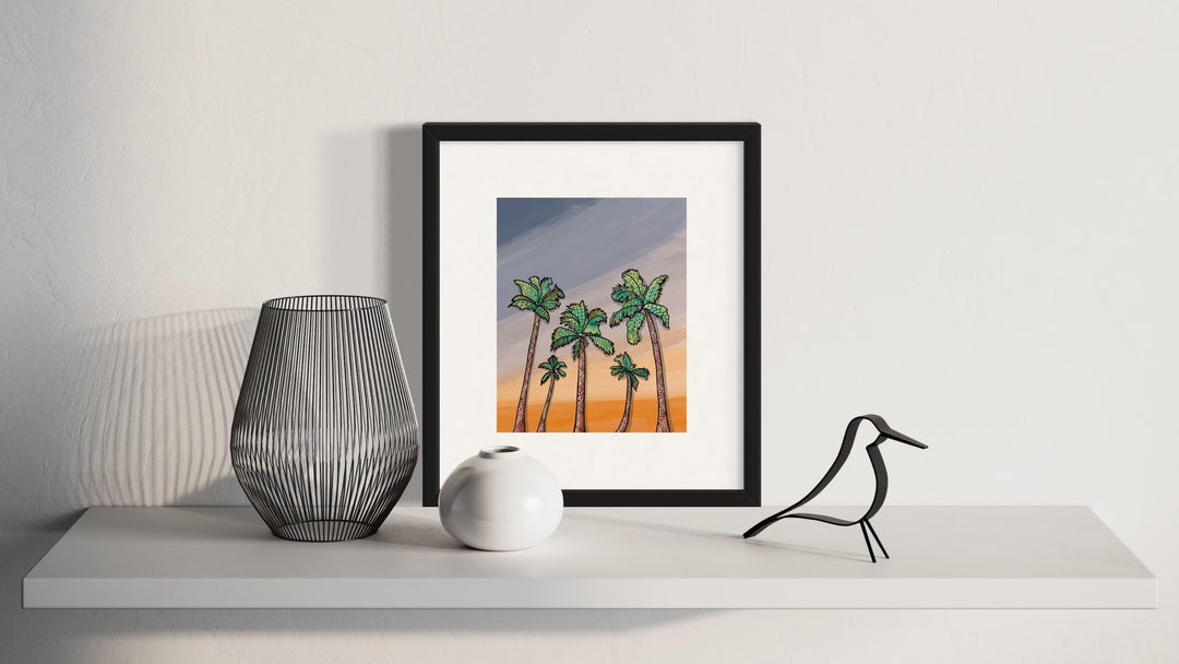 Palm Trees | Art Print 8 x 10 | Colorful Ocean Wall Art | Palm Trees Illustration, Coastal Beach Decor