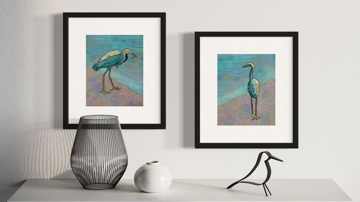 Snowy Egret | Art Print 8 x 10 | Colorful Ocean Wall Art | Snowy Egret Life Illustration, Coastal Beach Decor