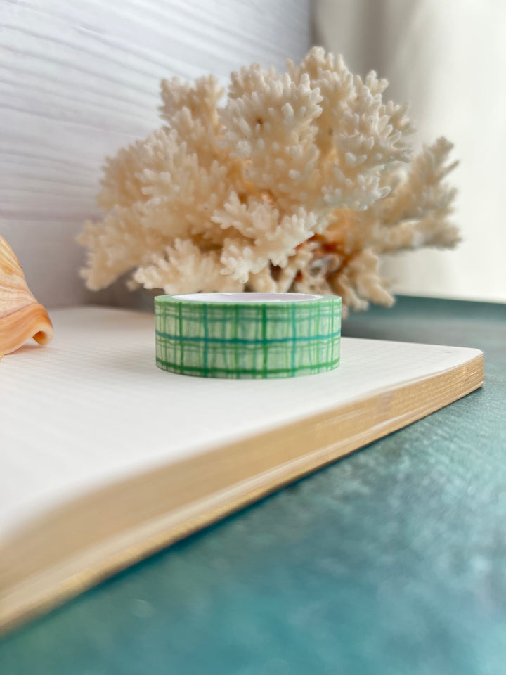 Washi Tape Wavy Plaid | 15mm Hand-Drawn Plaid Washi Tape | Colorful Journal, Planner & Scrapbook Tape | Pink, Orange, Green, Turquoise, Blue, Purple