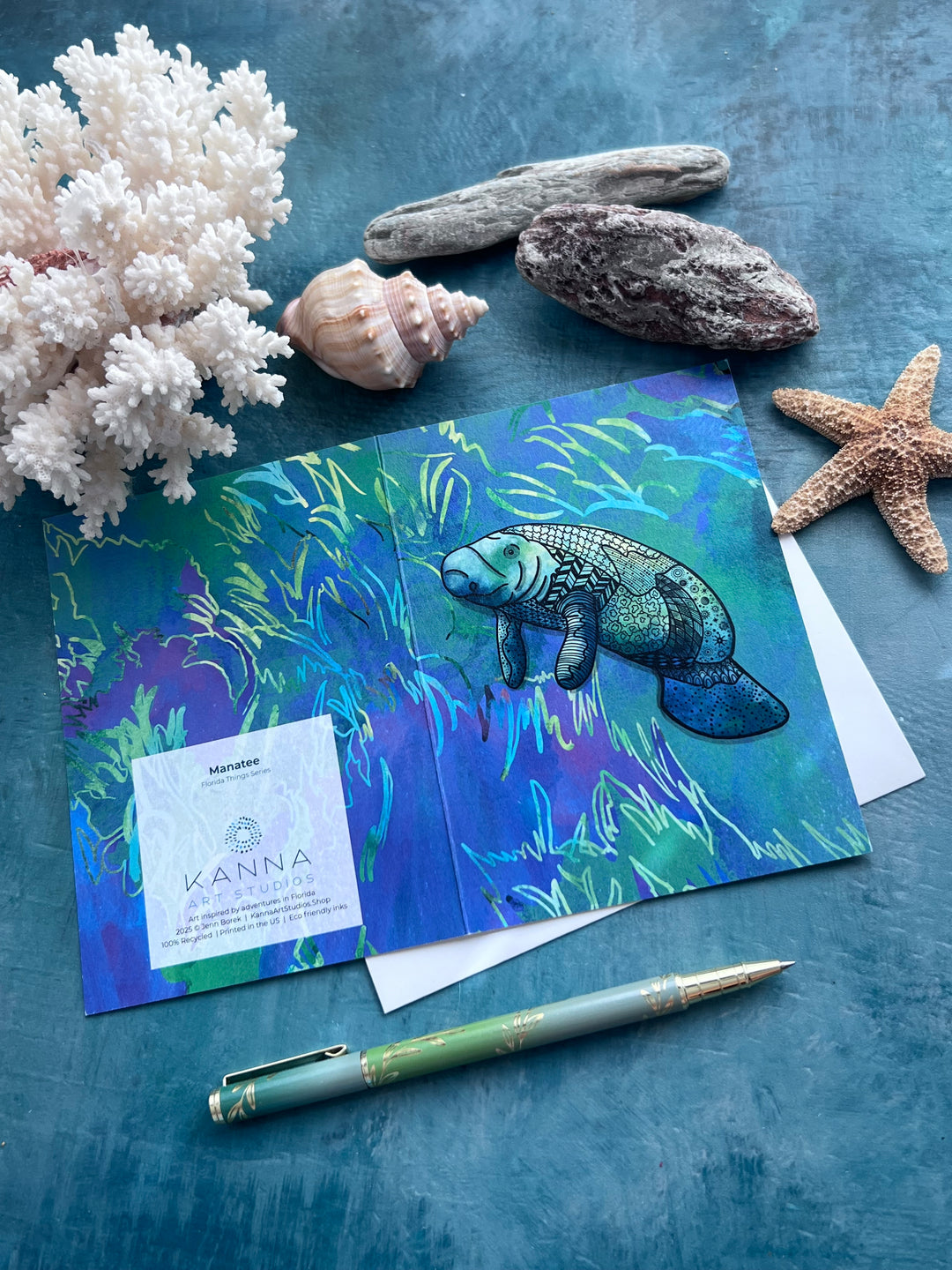 Manatee Blank Note Card 4.5 x 6.25 | Manatee Ocean Animal Greeting Card | Cute Manatee Stationery, Coastal Gift
