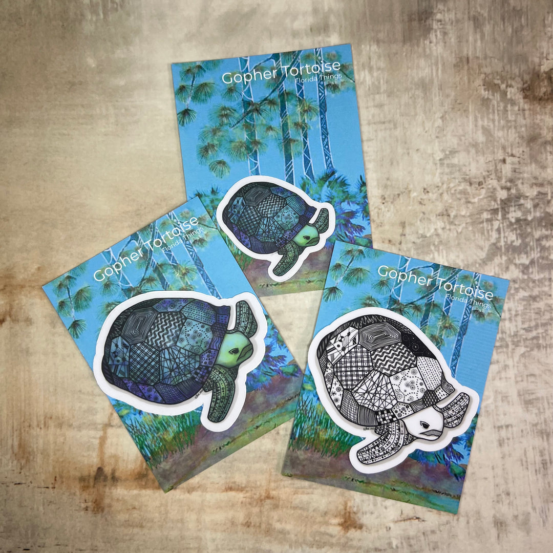 Sticker - Gopher Tortoise - Green, Purple, Blue - Clear Background - 3" or 2"
