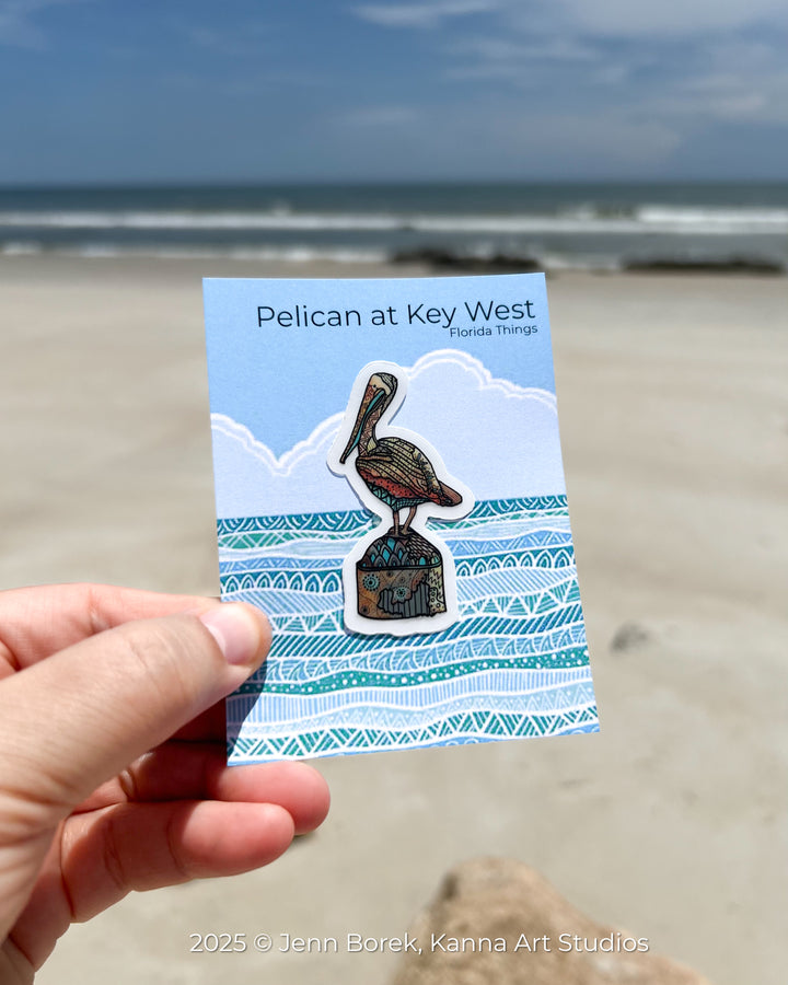 Pelican Key West Stickers 2" or 3" | Pelican Key West Vinyl Sticker | Clear, Waterproof Pelican Key West Decal for Laptop, Water Bottle, Journal, Gift for Ocean Lovers