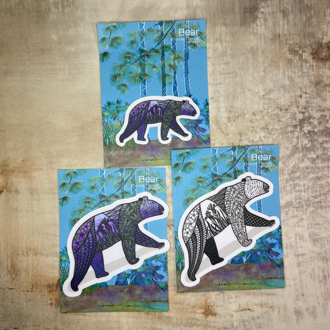 Sticker - Bear - Purple, Green - Clear background - 3" or 2"
