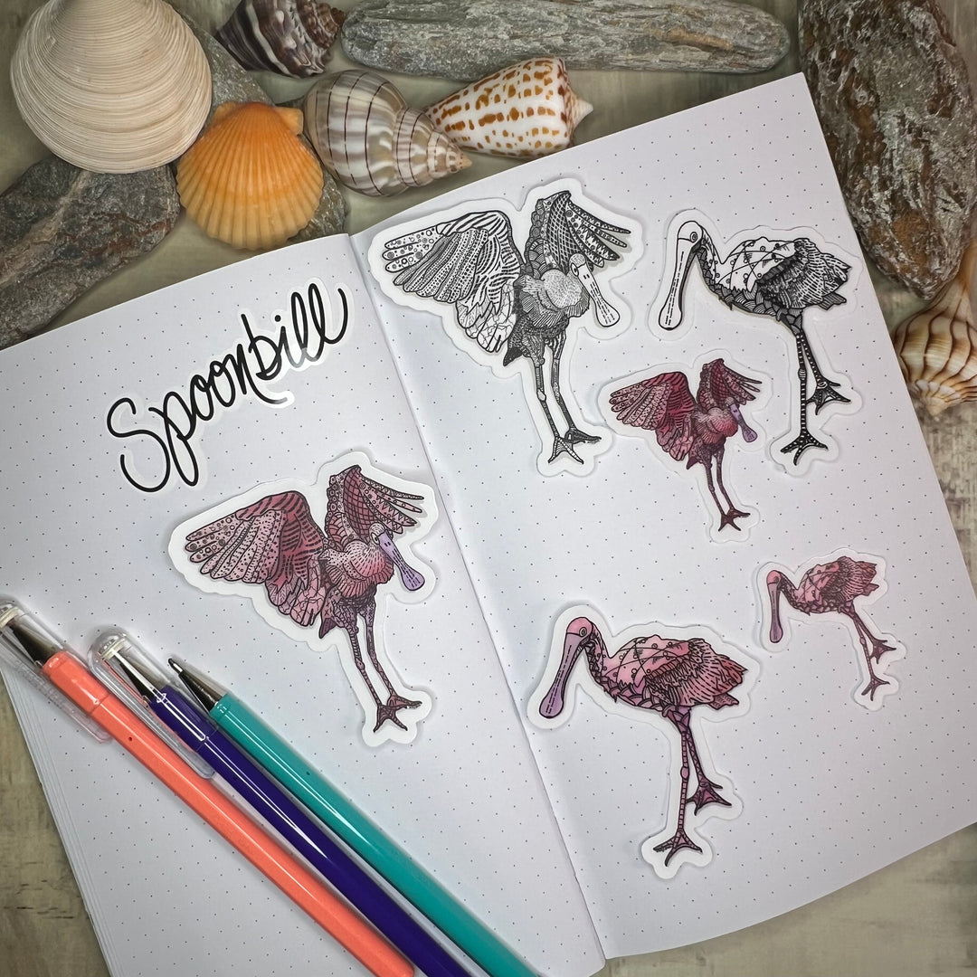 Sticker - Spoonbill Flapping - Black & White - White Background - 3"