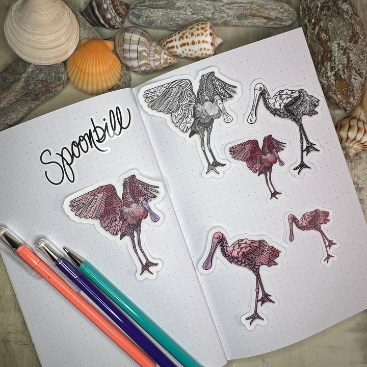 Sticker - Spoonbill Flapping - Black & White - White Background - 3"