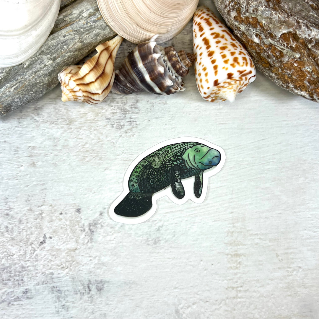 Sticker - Manatee - Green - Clear background - 2" x 2"