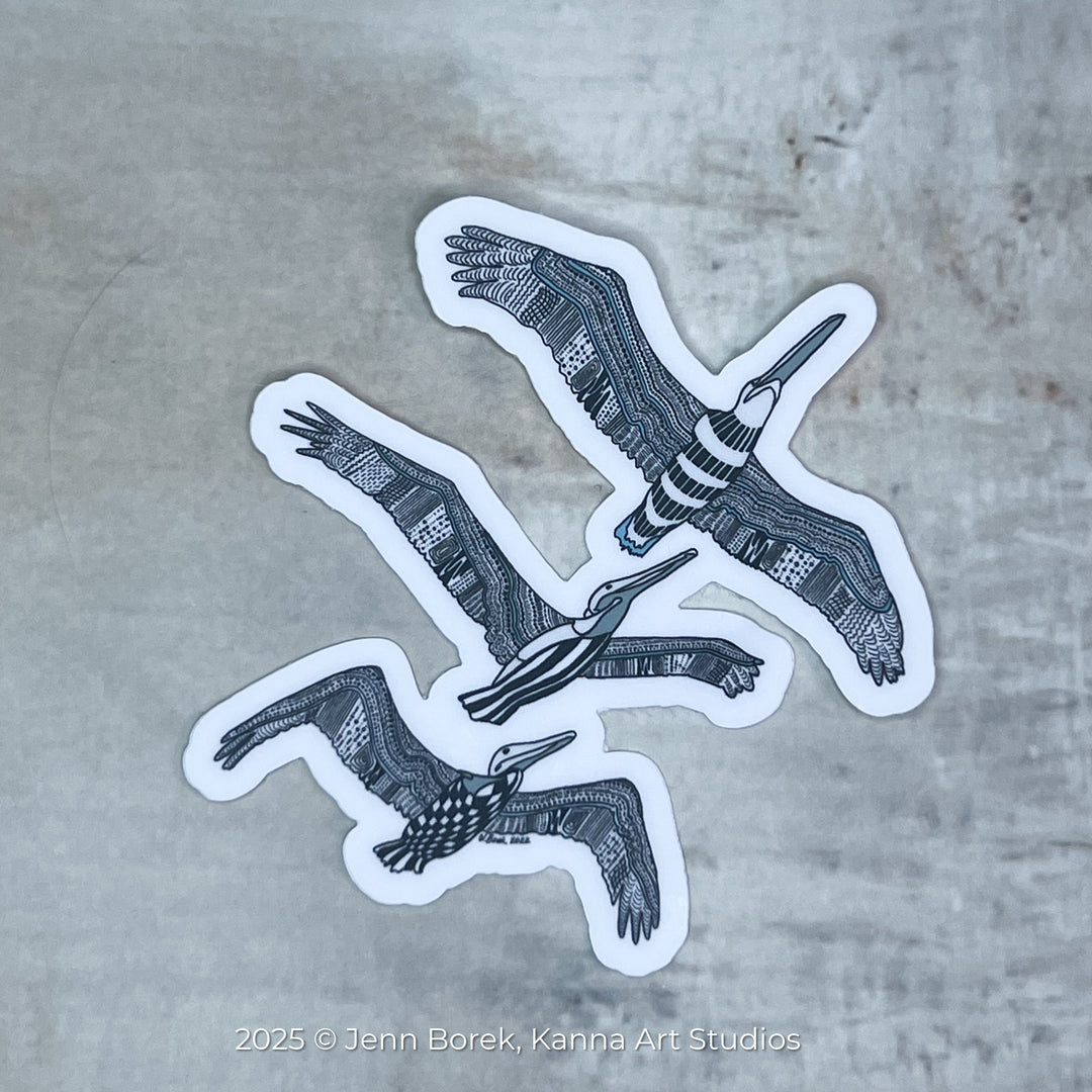 Pelican Squadron Stickers 3" | Cute Ocean Pelican Squadron Vinyl Sticker | Black & White, Waterproof Pelican Squadron Decal for Laptop, Water Bottle, Journal, Gift for Ocean Lovers