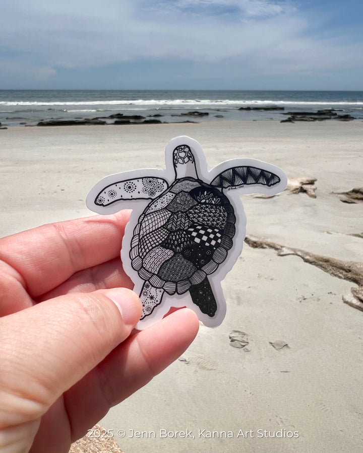 Sea Turtle Stickers 3" | Cute Ocean Animal Vinyl Sticker | Black & White, Waterproof Turtle Decal for Laptop, Water Bottle, Journal, Gift for Ocean Lovers