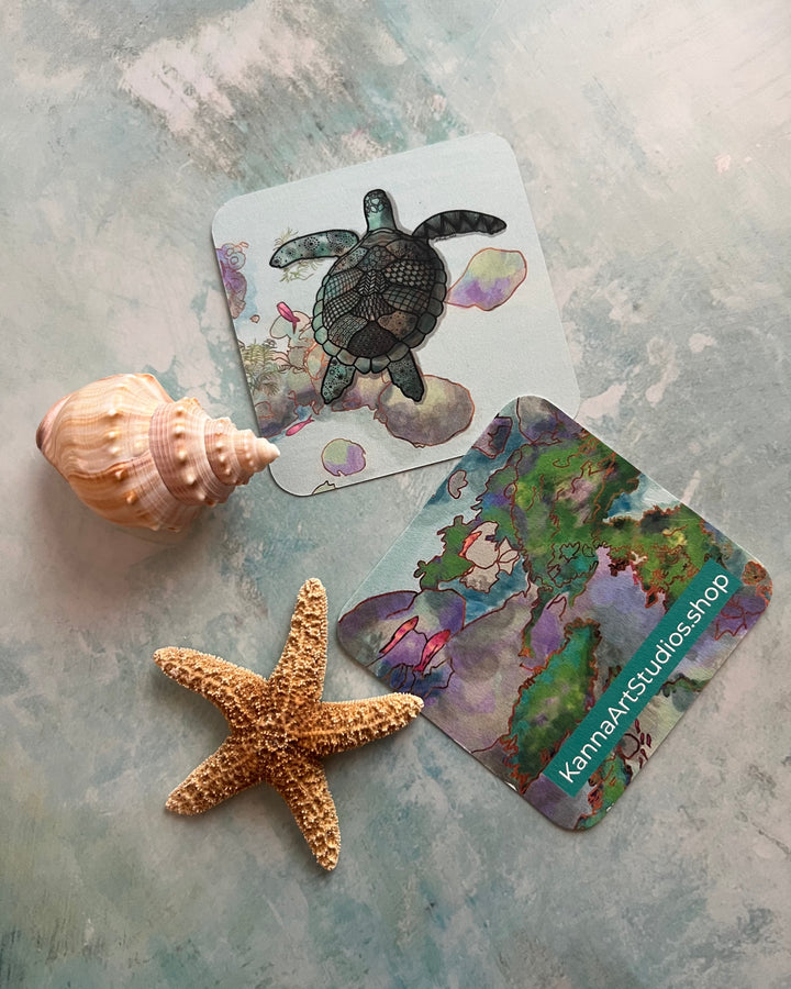 Sea Turtle Paper Coaster 3.5 X 3.5 | Ocean Animal Paper Coaster | Cute Turtle Coaster for journalers, ocean lovers, or ocean themed gathering