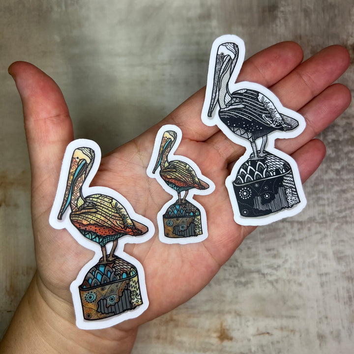 Sticker - Pelican at Key West - Orange and Turquoise - Clear background - 3" or 2"