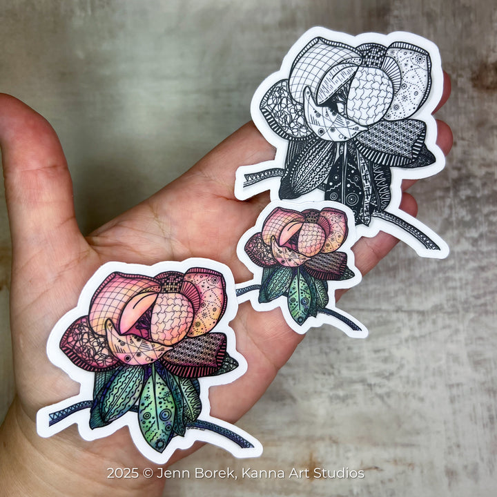 Magnolia 2 | Stickers 3" | Cute Ocean Magnolia 2 Vinyl Sticker | Black & White, Waterproof Magnolia 2 Decal for Laptop, Water Bottle, Journal, Gift for Ocean Lovers