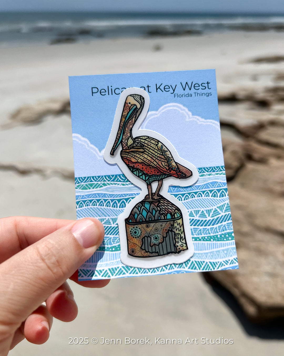 Pelican Key West Stickers 2" or 3" | Pelican Key West Vinyl Sticker | Clear, Waterproof Pelican Key West Decal for Laptop, Water Bottle, Journal, Gift for Ocean Lovers