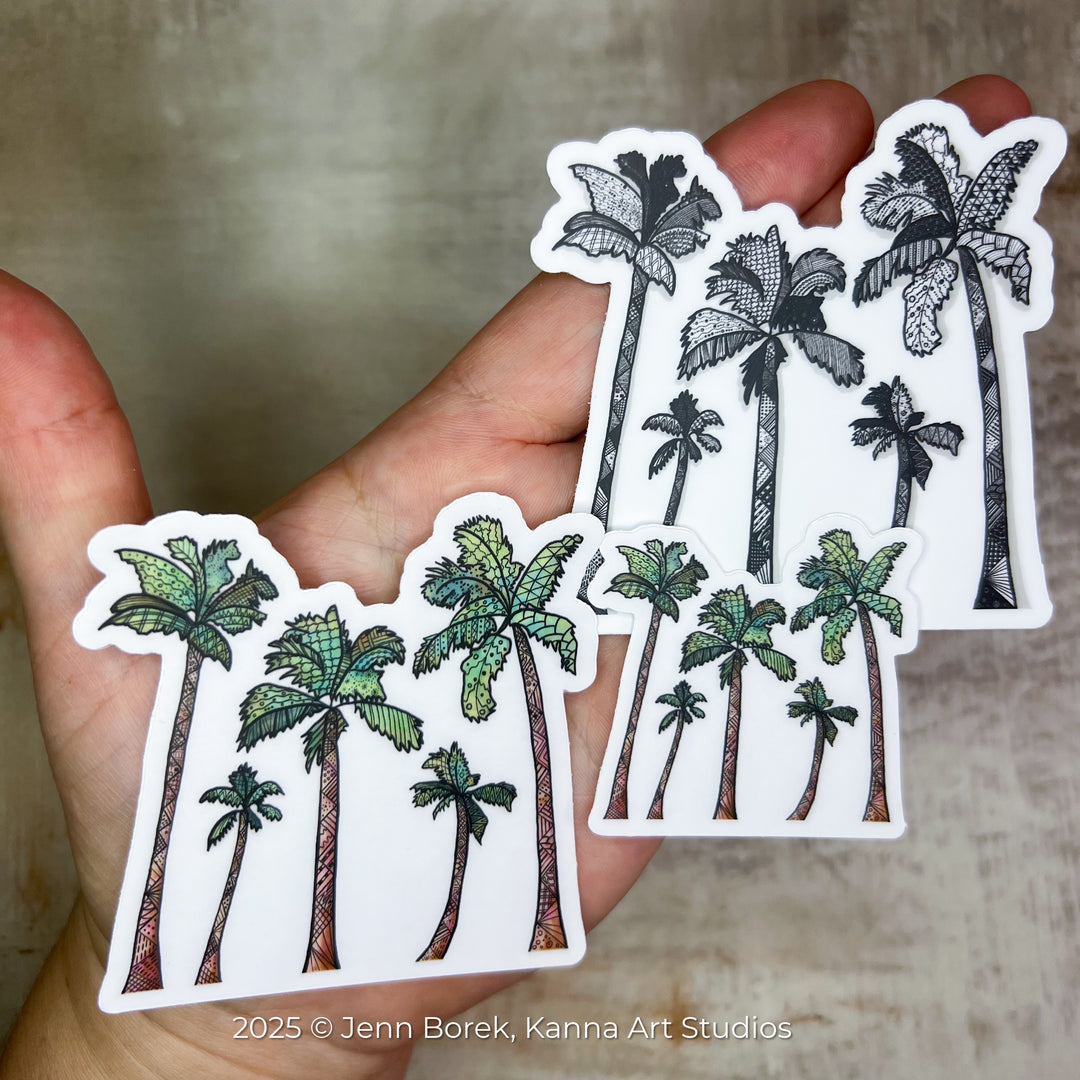 Palm Trees | Stickers 2" or 3" | Cute Palm TreesVinyl Sticker | Clear, Palm Trees Decal for Laptop, Water Bottle, Journal, Gift for Ocean Lovers