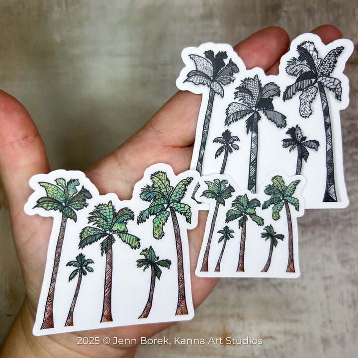 Palm Trees | Stickers 2" or 3" | Cute Palm TreesVinyl Sticker | Clear, Palm Trees Decal for Laptop, Water Bottle, Journal, Gift for Ocean Lovers