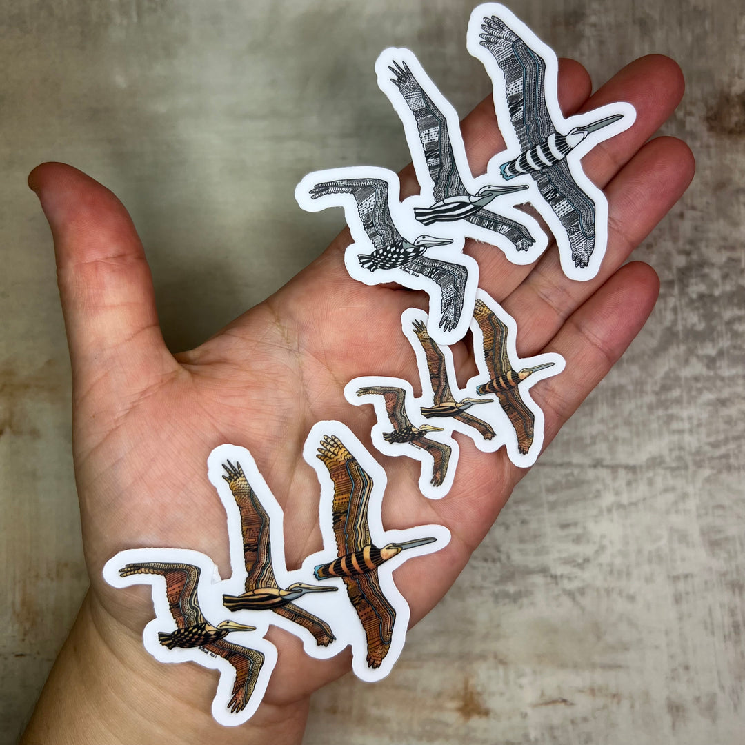 Sticker - Pelican Squadron - Orange and Turquoise - Clear background - 3" or 2"