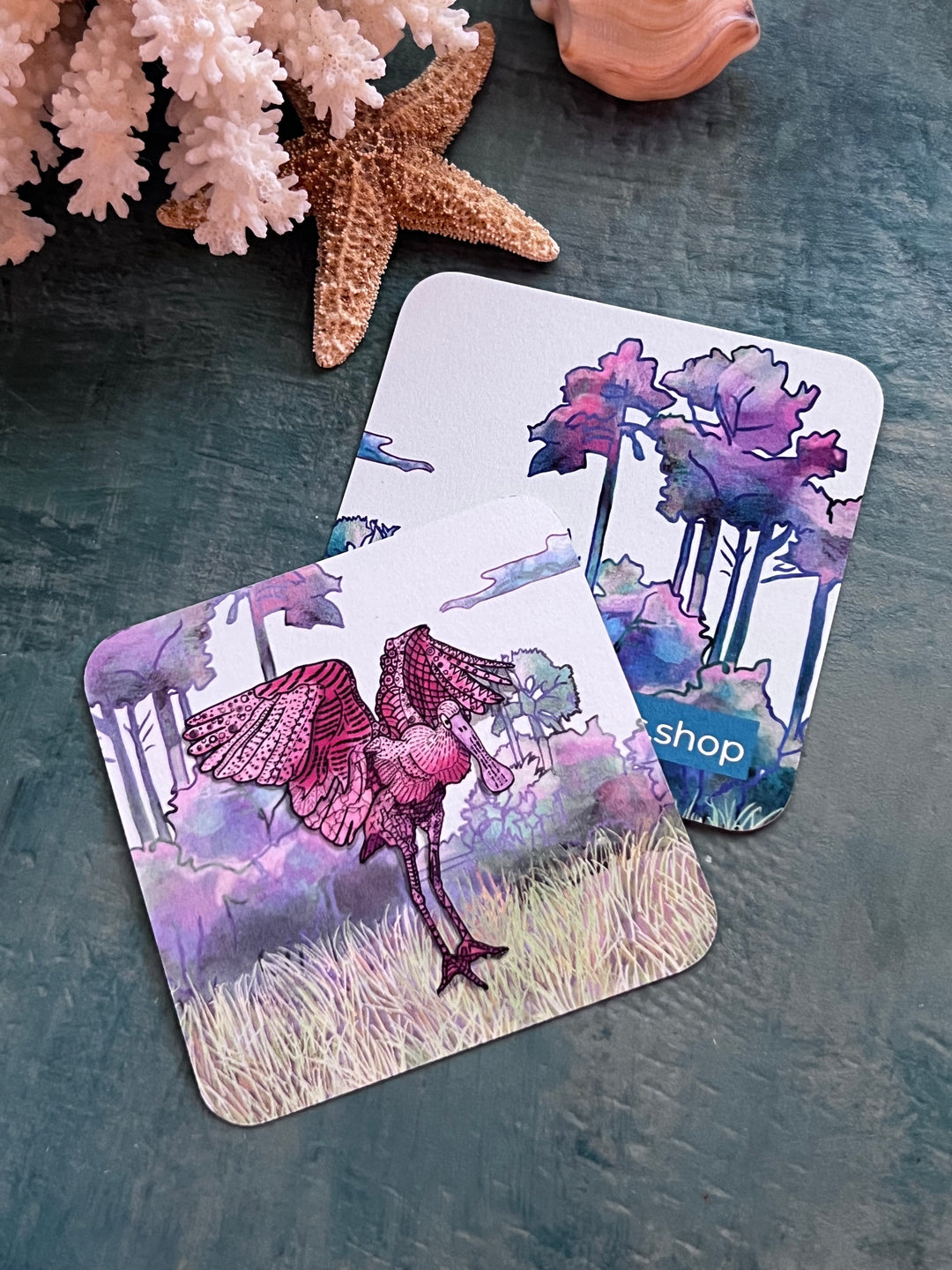 Spoonbill Flapping | Paper Coaster 3.5 X 3.5 | Spoonbill Paper Coaster | Spoonbill Coaster for journalers, ocean lovers, or ocean themed gathering