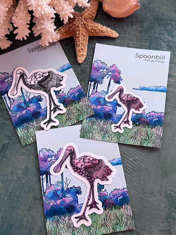 Spoonbill | Stickers 2" or 3" | Cute Ocean Spoonbill Vinyl Sticker | Clear, Blue, Waterproof Spoonbill Decal for Laptop, Water Bottle, Journal, Gift for Ocean Lovers