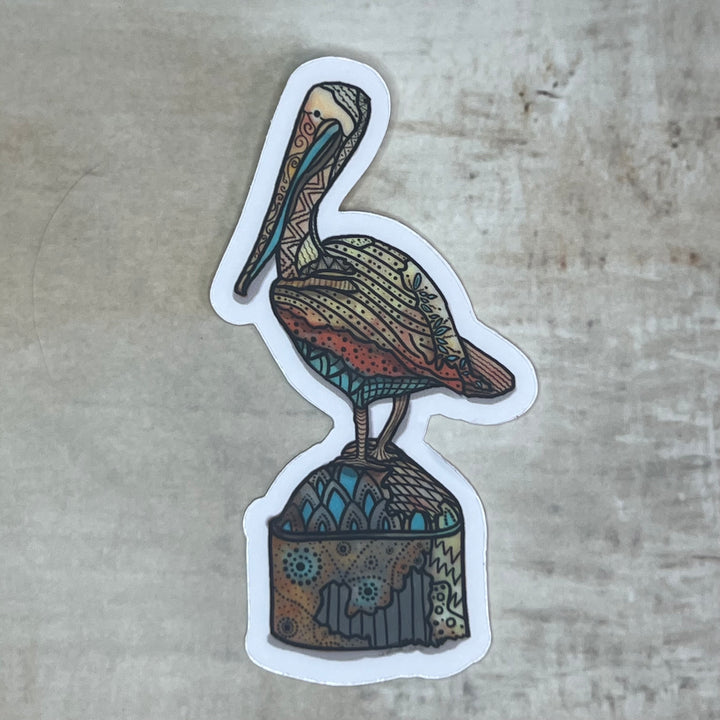 Sticker - Pelican at Key West - Orange and Turquoise - Clear background - 3" or 2"