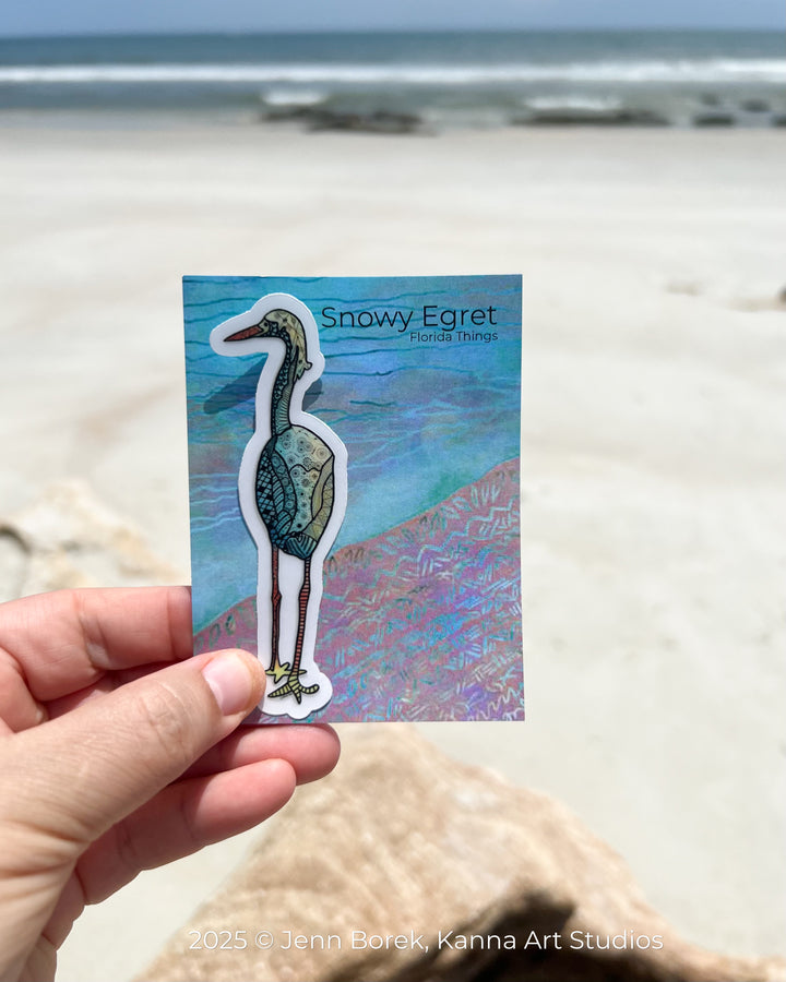 Snowy Egret | Stickers 2" or 3" | Shore Bird Snowy Egret Vinyl Sticker | Clear, Waterproof Snowy Egret Decal for Laptop, Water Bottle, Journal, Gift for Ocean Lovers