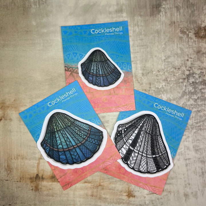 Sticker - Cockleshell - Blue, Green - Clear Background - 3" or 2"
